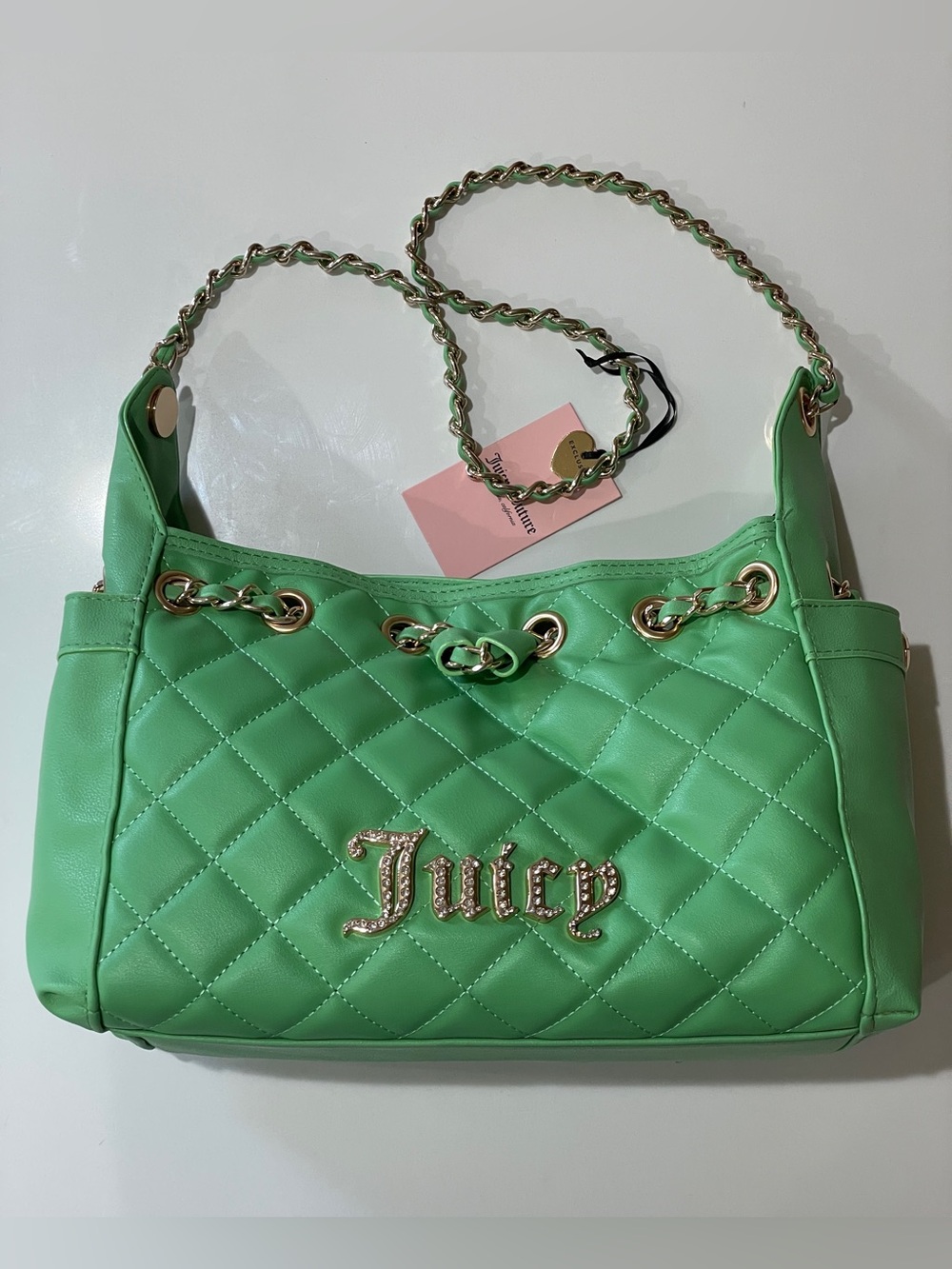 Juicy Couture Fashion Icon Quilted Chain-Handle Bucket Bag in Retro Green